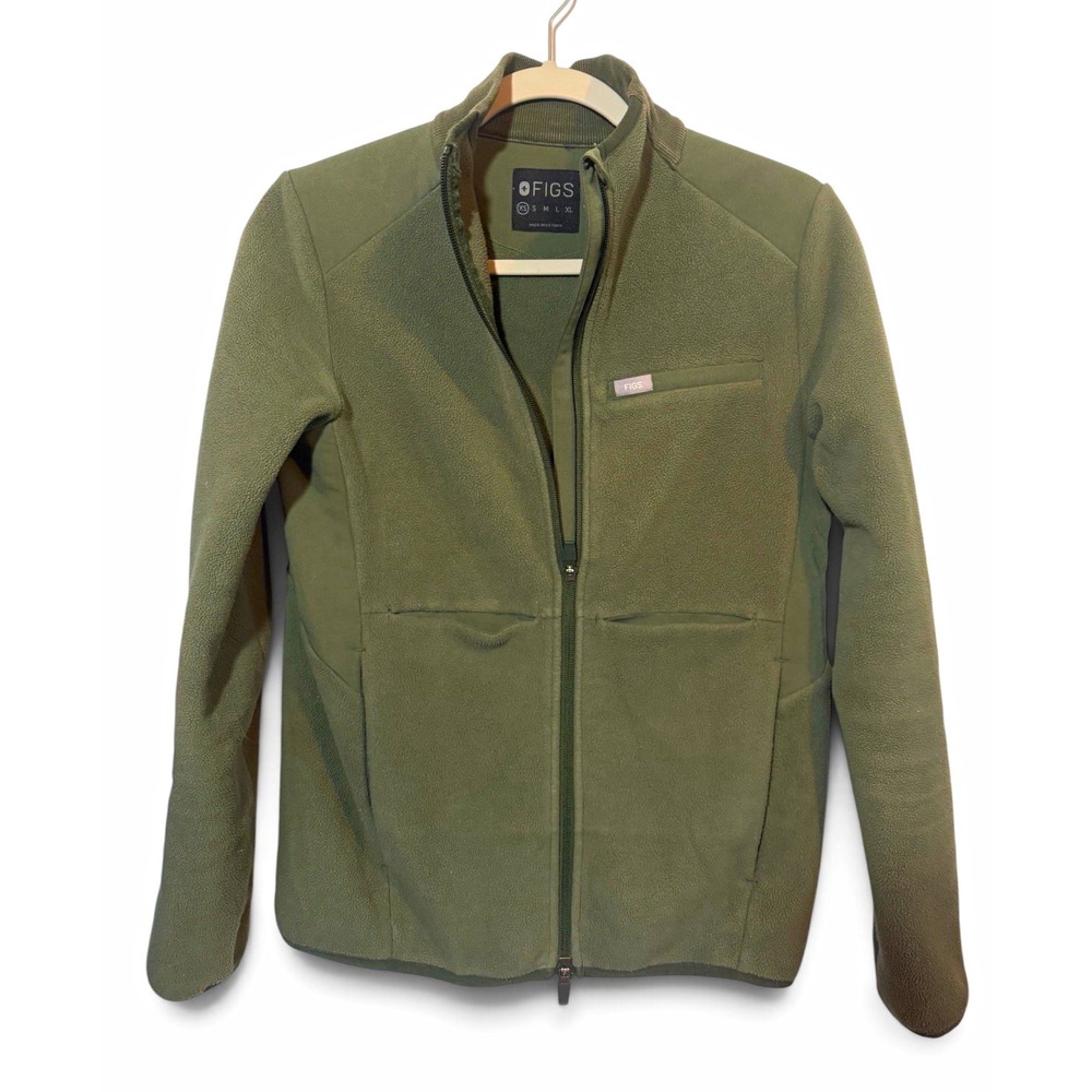 FIGS On-Shift Fleece Jacket Womens XS Moss Green Full Zip Medical Scrub Nurse